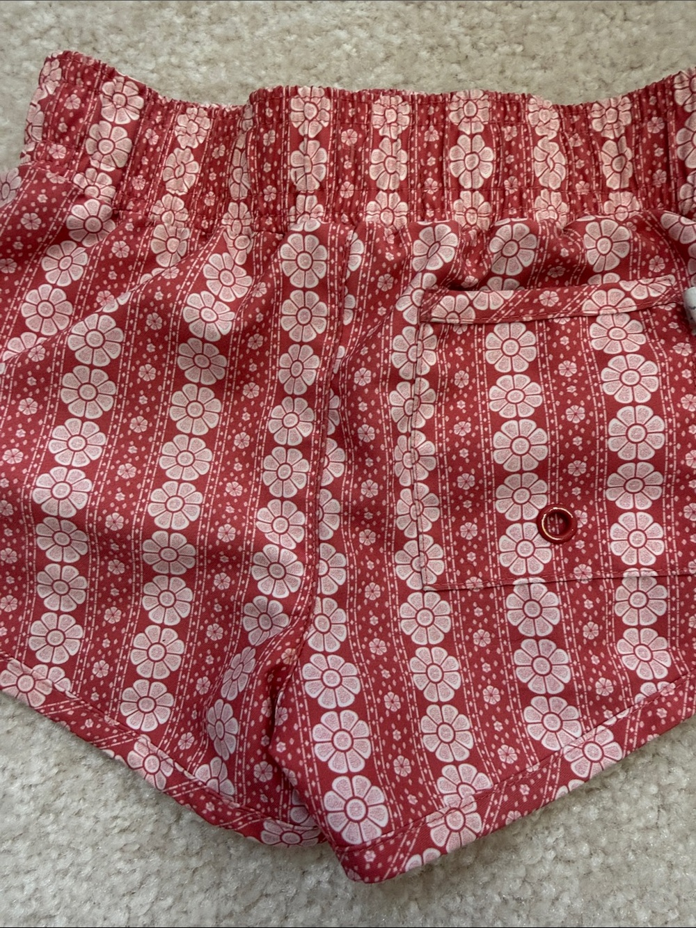 Minnow Swim boys Red Floral Stripe Drawstring bathing suit - Picture 3 of 4